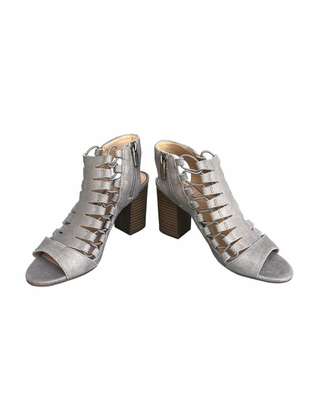 Vince Camuto Briaz Metal Grey Sueded Metallic Caged Heel Sandals 5.5M Festival